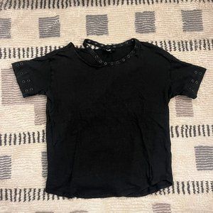 Paige Grommet Neck Cutout T-shirt - Black